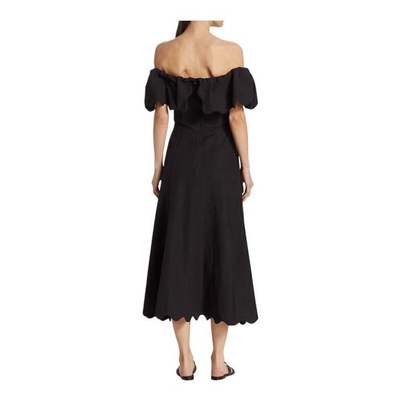 Sea black Leona Stretch Cotton Scalloped Midi Dress Size 14 NWT - Picture 4 of 5